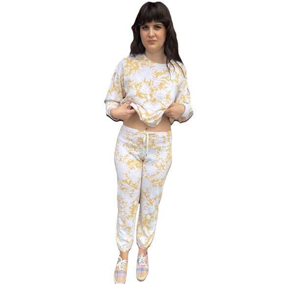 Sundry Yellow Floral Lounge Set – Size XS– Soft French Terry Pullover Joggers - Picture 9 of 12